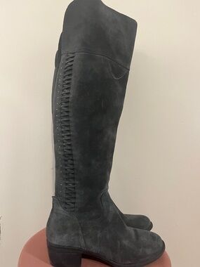 Vince Camuto Black Suede Over-The-Knee Braided Detail Boots